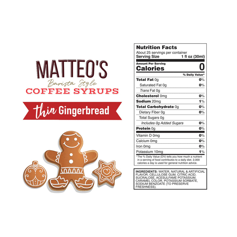 Matteo's Coffee Syrup Sugar Free Gingerbread / 750ml