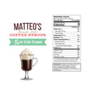 Matteo's Coffee Syrup Sugar Free - Irish Cream 750ml - - Syrup