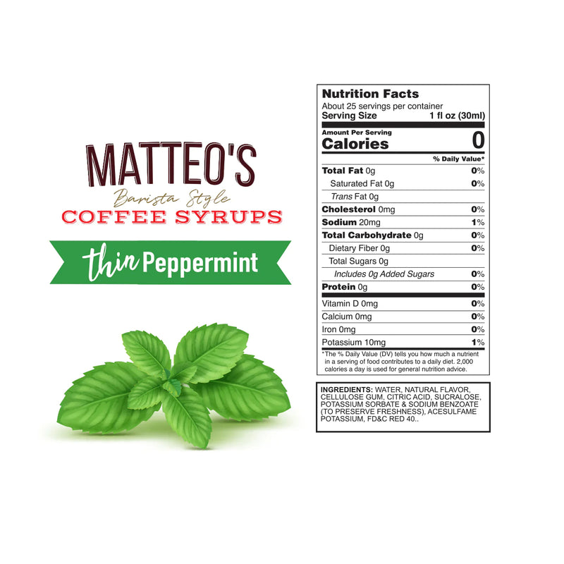 Matteo's Coffee Syrup Sugar Free Peppermint / 750ml