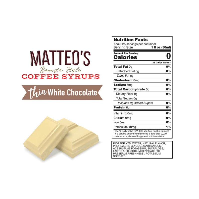Matteo's Coffee Syrup Sugar Free White Chocolate / 750ml