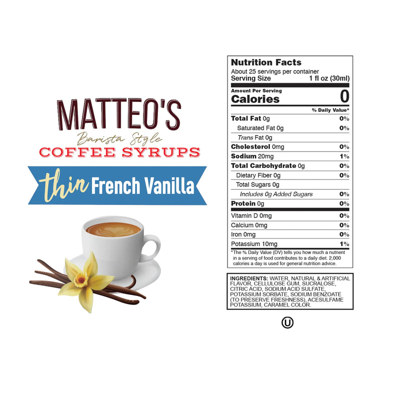 Matteo's Coffee Syrup Sugar Free French Vanilla / 750ml