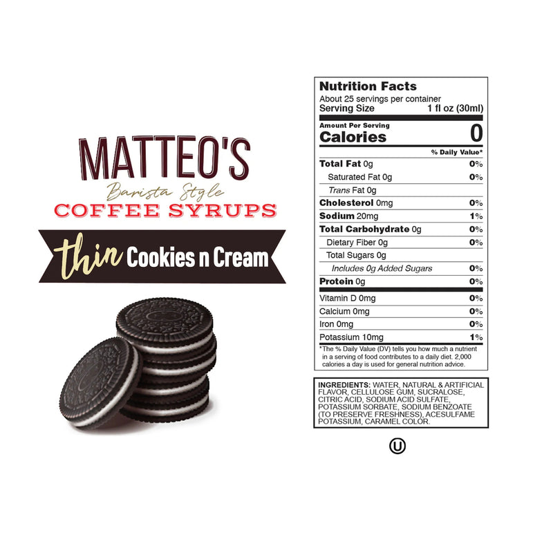 Matteo's Coffee Syrup Sugar Free Cookies n' Cream / 750ml