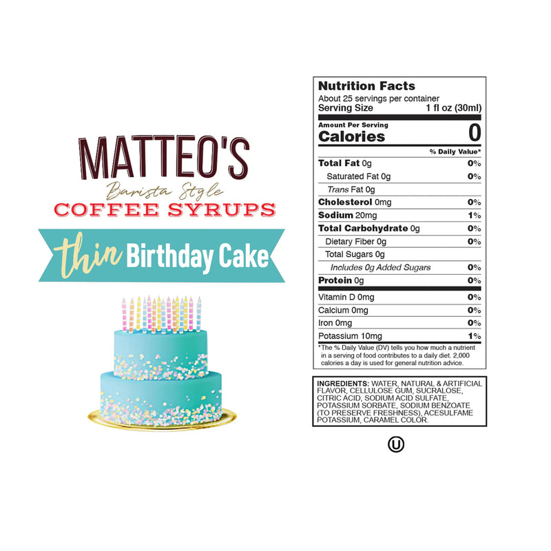 Matteo's Coffee Syrup Sugar Free Birthday Cake / 750ml