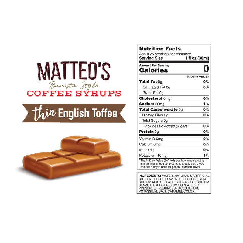 Matteo's Coffee Syrup Sugar Free English Toffee / 750ml