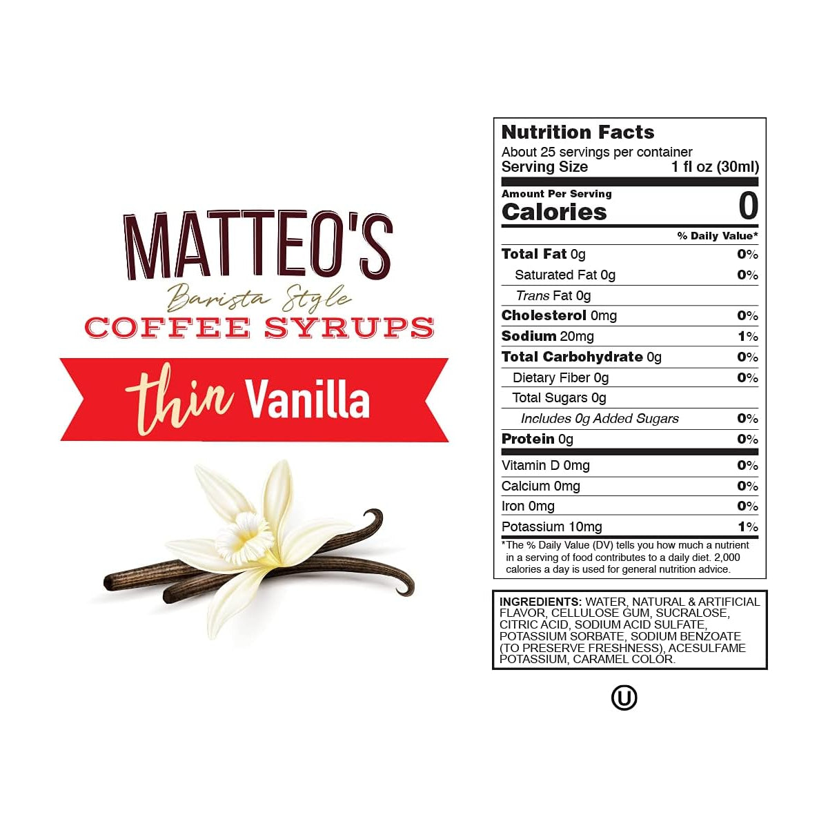 Matteo's Coffee Syrup Sugar Free Vanilla / 750ml