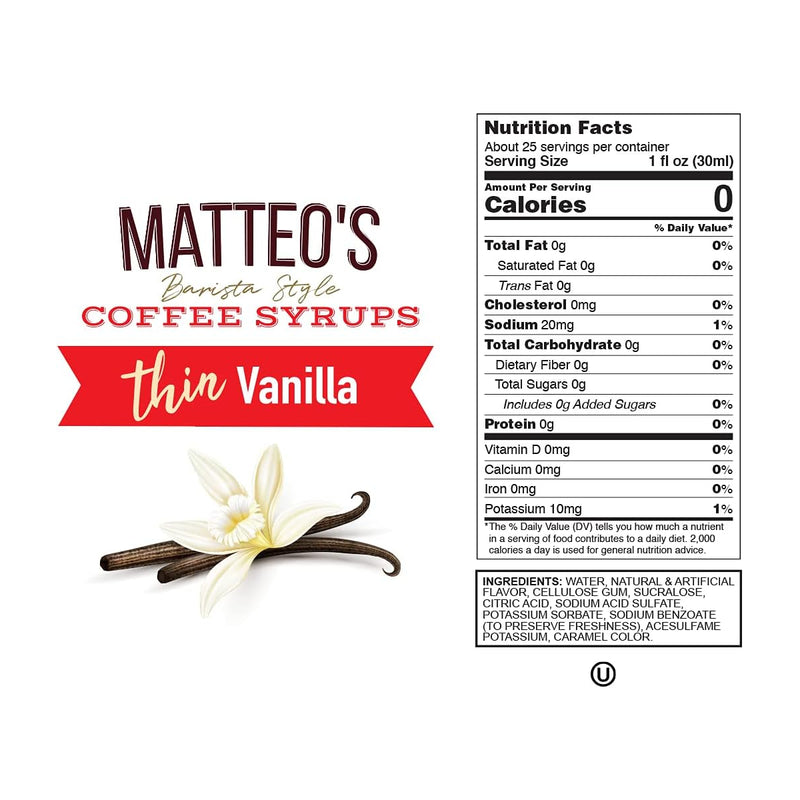 Matteo's Coffee Syrup Sugar Free Vanilla / 750ml