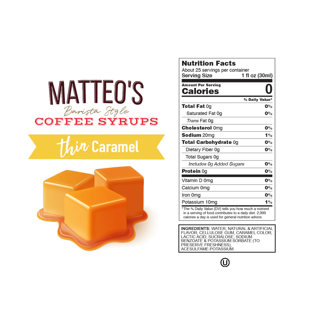 Matteo's Coffee Syrup Sugar Free Caramel / 750ml