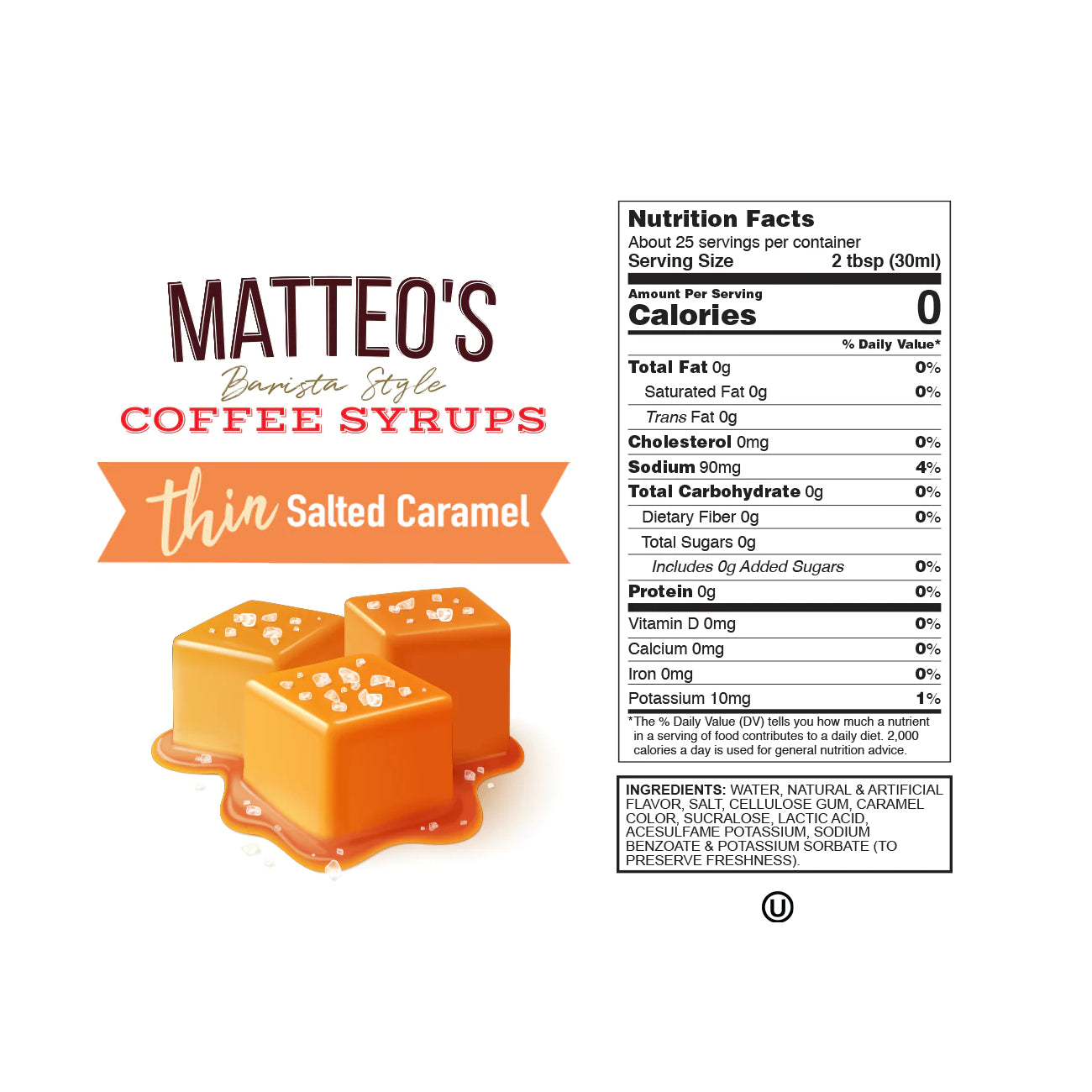 Matteo's Coffee Syrup Sugar Free Salted Caramel / 750ml