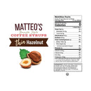 Matteo's Coffee Syrup Sugar Free - Hazelnut 750ml - Syrup