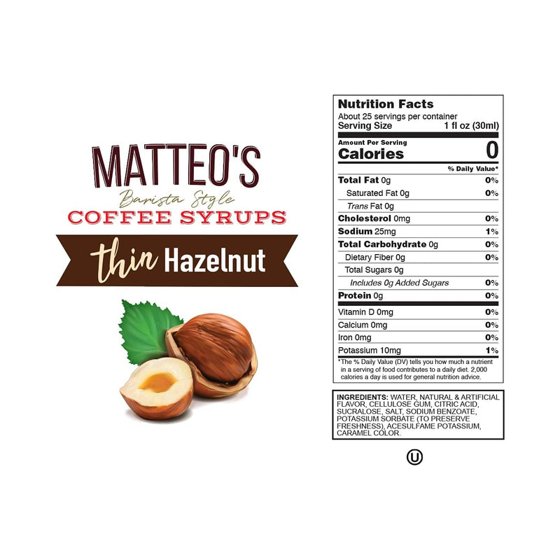 Matteo's Coffee Syrup Sugar Free Hazelnut / 750ml