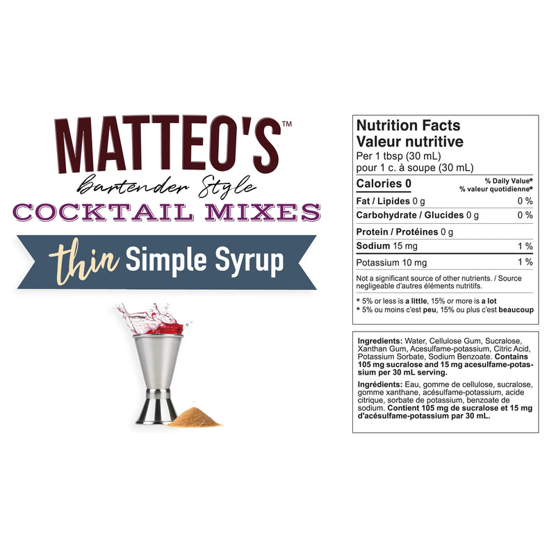 Matteo's Cocktail Syrup Sugar Free Simple Syrup / 750ml