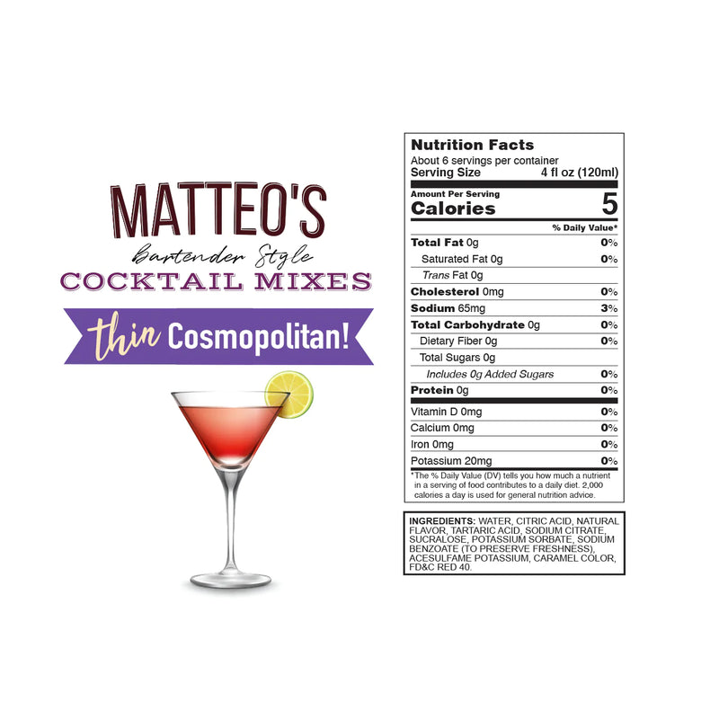 Matteo's Cocktail Syrup Sugar Free Cosmopolitan / 750ml