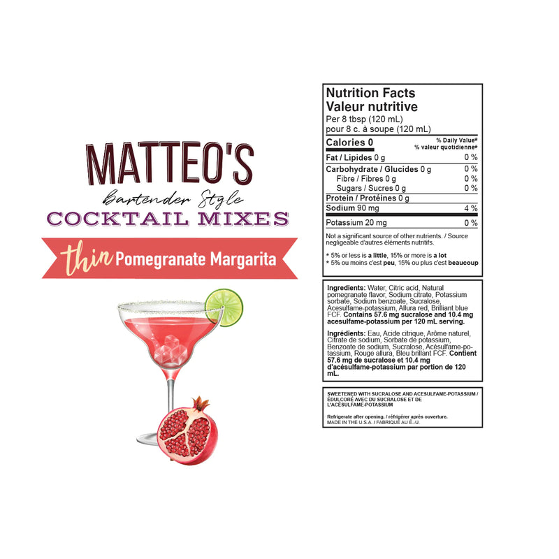 Matteo's Cocktail Syrup Sugar Free Pomegranate Margarita / 750ml