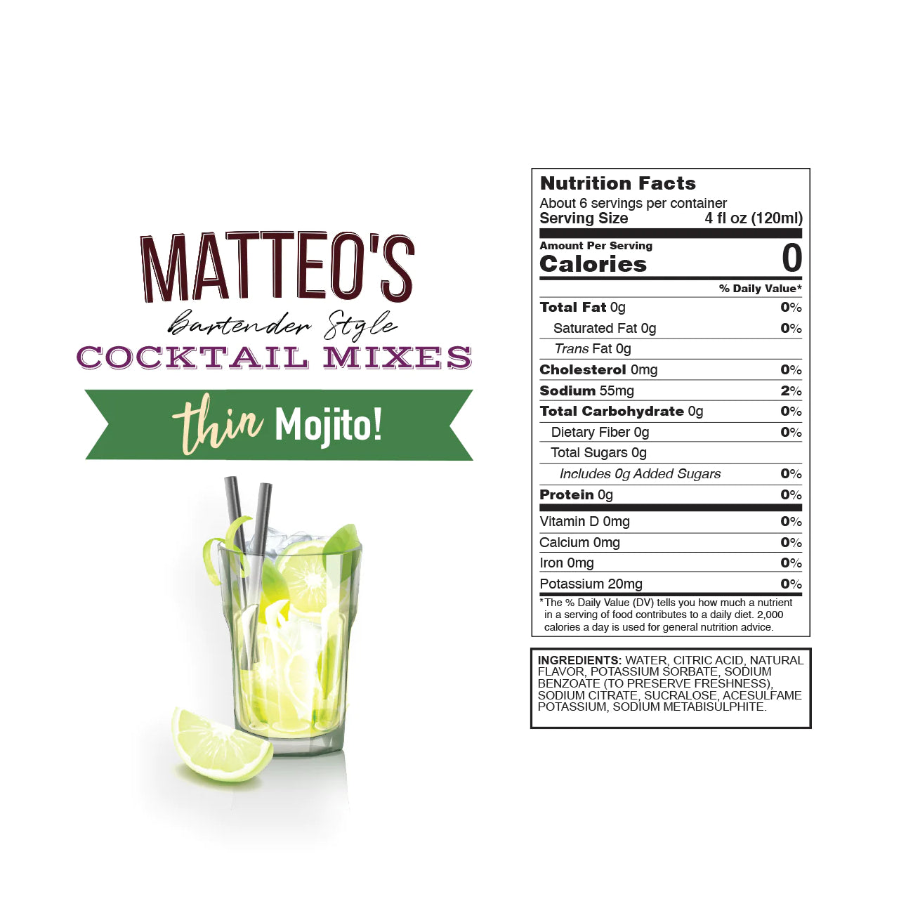 Matteo's Cocktail Syrup Sugar Free Mojito / 750ml