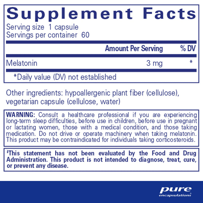 Pure Encapsulations Mélatonine 3 mg