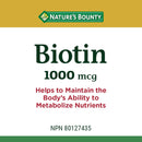Nature's Bounty Biotin 1000mcg - 200 coated tablets - Vitamin B