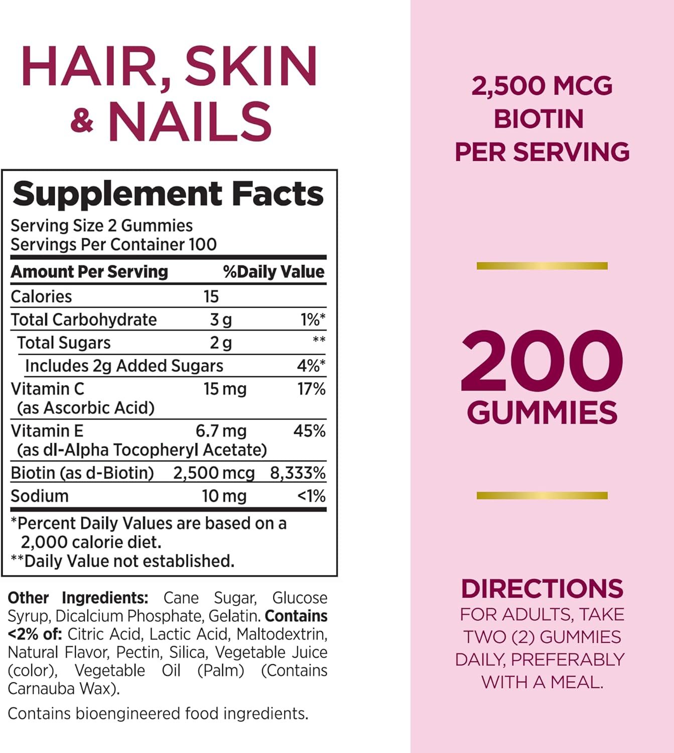 Nature's Bounty Vitamin Biotin Optimal Solutions Hair, Skin and Nails Gummies Strawberry / 200 Gummies