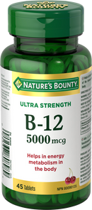Nature's Bounty Ultra Strength B12 5000mcg - Cherry 45 Tablets - Vitamin B
