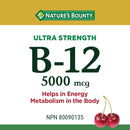 Nature's Bounty Ultra Strength B12 5000mcg - Cherry 45 Tablets - Vitamin B