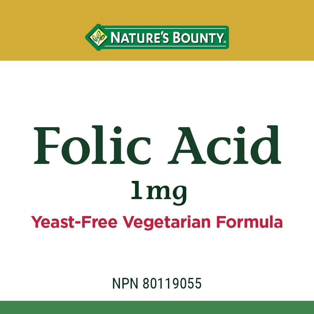 Nature's Bounty Folic Acid 1mg Supplement Yeast Free Vegetarian