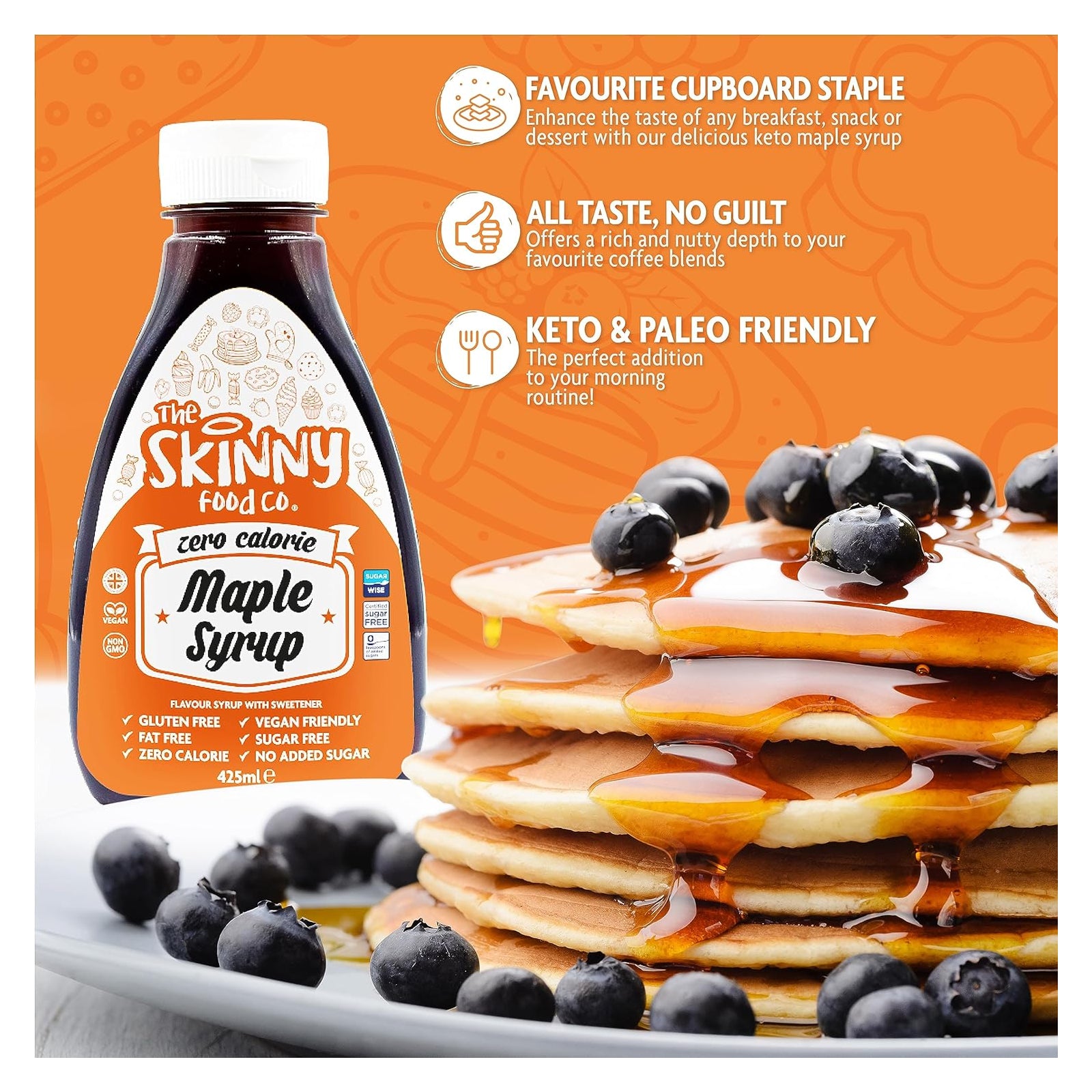 The Skinny Food Co. Zero Calorie Sugar Free Keto Syrup - Maple Syrup 425ml - Syrup