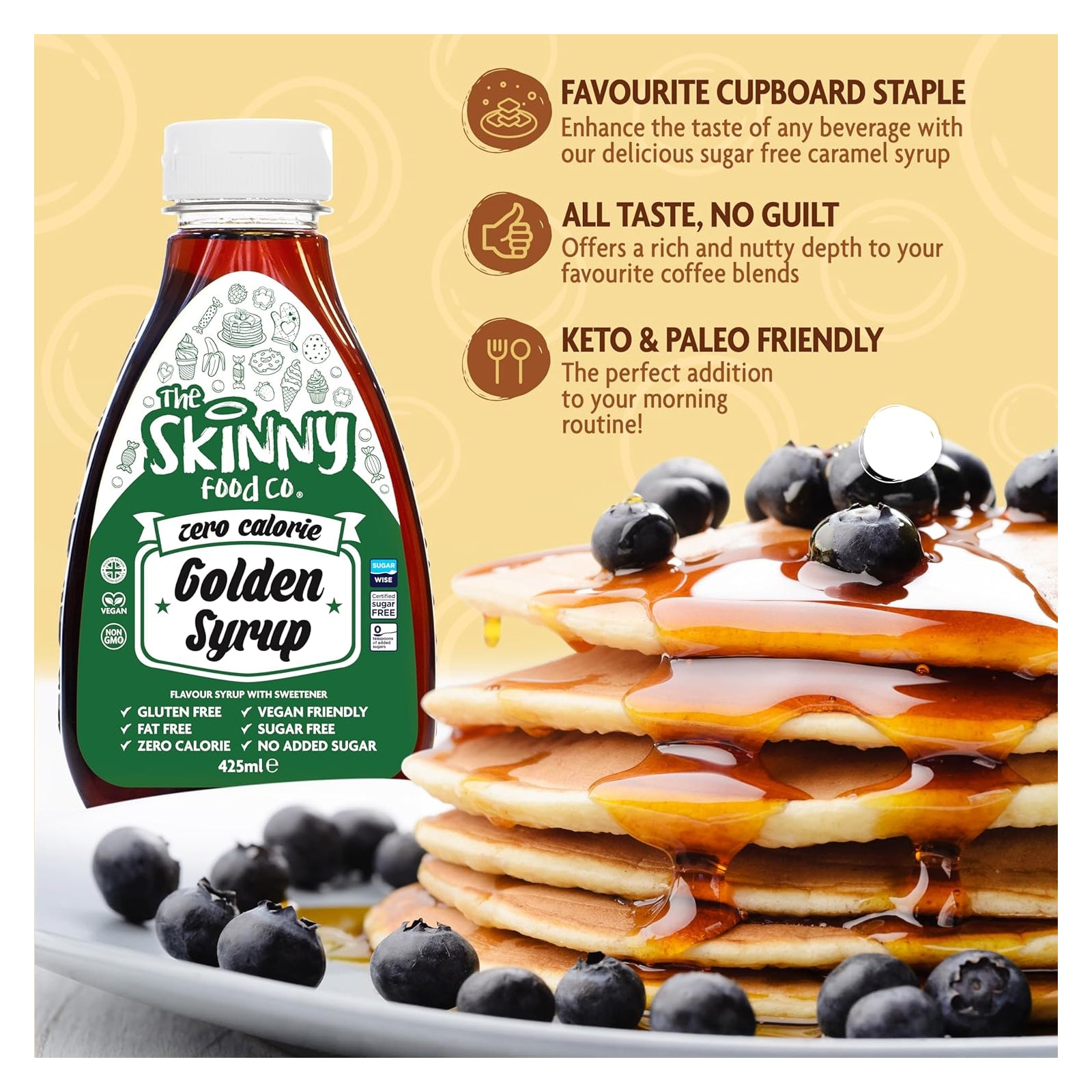 The Skinny Food Co. Zero Calorie Sugar Free Keto Syrup - Golden Syrup 425ml - Syrup