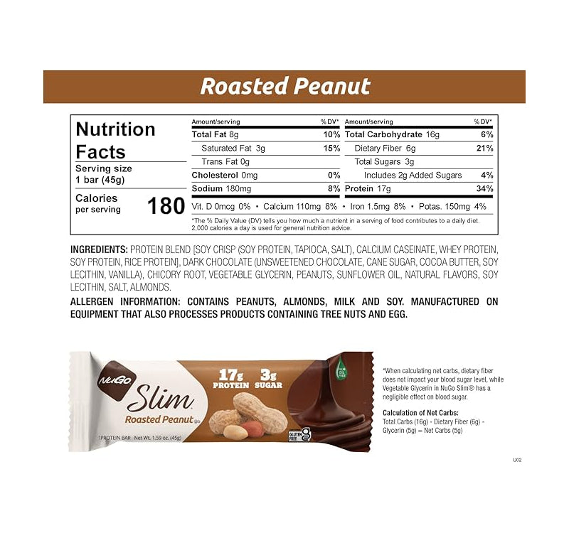 NuGo Nutrition Slim Bar Roasted Peanut / 12 pack x 45g