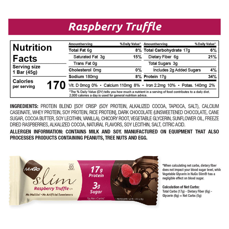 NuGo Nutrition Slim Bar Raspberry Truffle / 12 pack x 45g