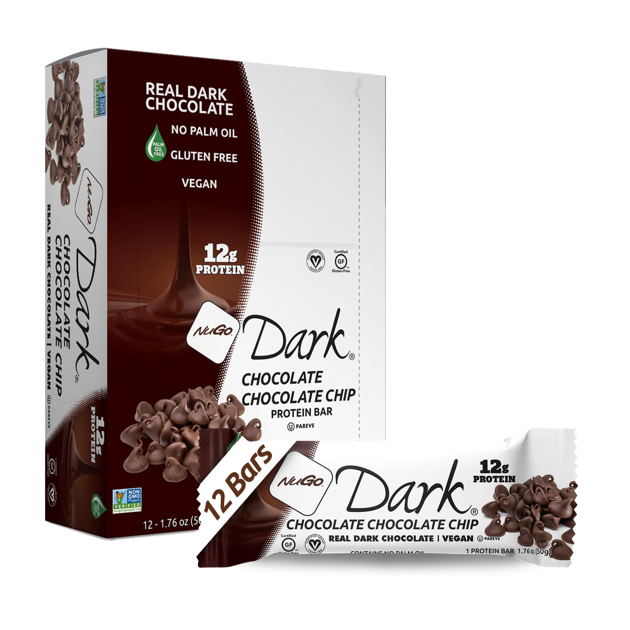 NuGo Nutrition Dark Chocolate Bar Chocolate Chip / 12 pack x 50g