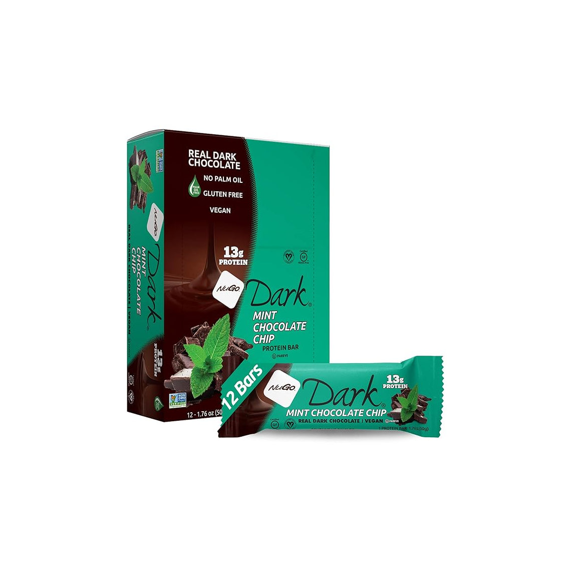 NuGo Nutrition Dark Chocolate Bar Mint Chocolate Chip / 12 pack x 50g