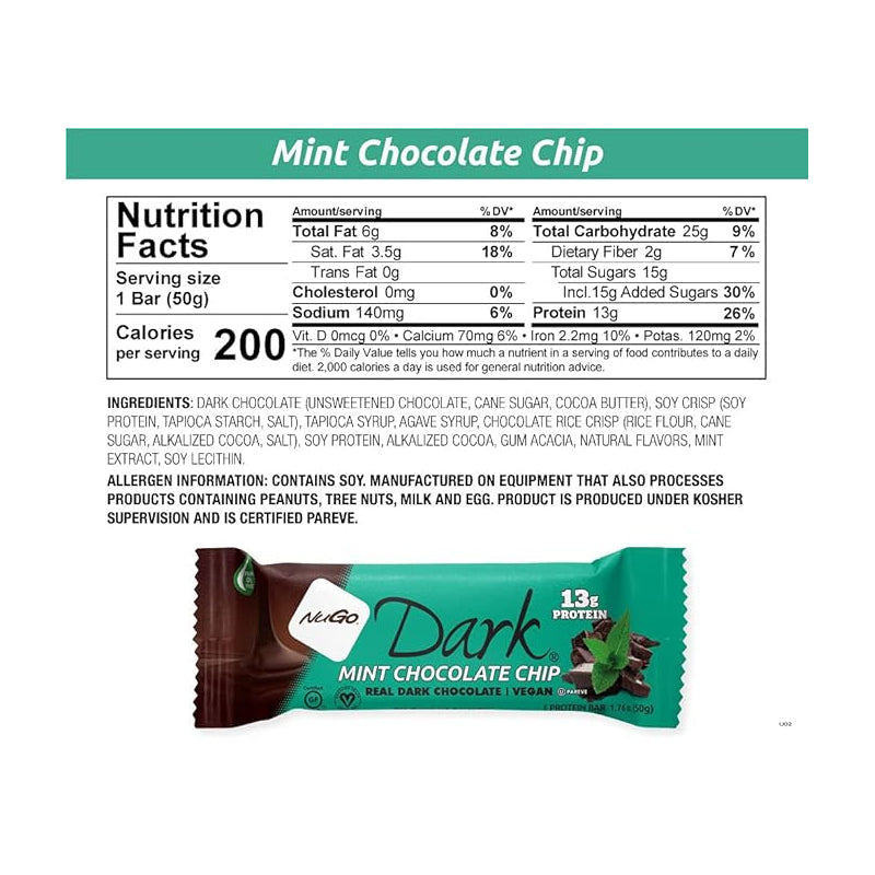 NuGo Nutrition Dark Chocolate Bar Mint Chocolate Chip / 12 pack x 50g