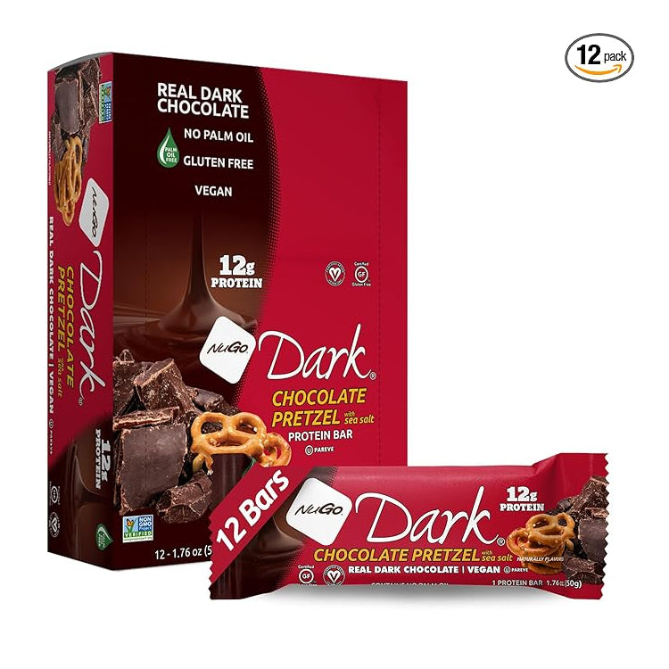 NuGo Nutrition Dark Chocolate Bar Chocolate Pretzel / 12 pack x 50g