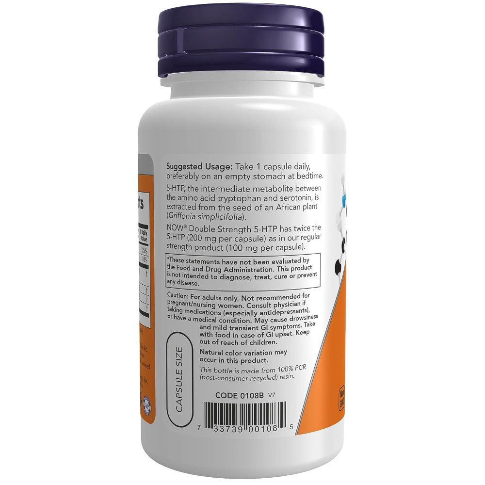 NOW 5-HTP Double Strength 200 mg - 60 vegetarian capsules - 5-HTP