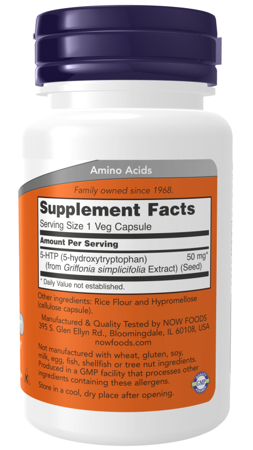 NOW 5-HTP 50mg - 30 vegetarian Capsules July 2025 - 5-HTP