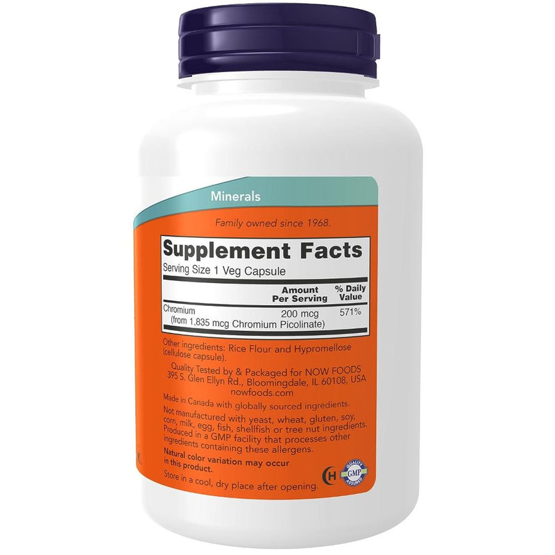 NOW Chromium Picolinate 200 mcg - 250 capsules - Cardiovascular Support