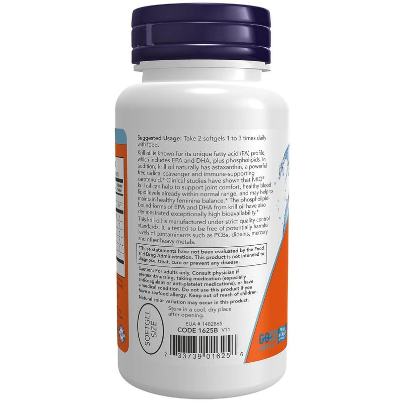 NOW Neptune Krill 500 mg & CoQ10 50mg 60 softgels - - Joint Health