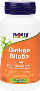NOW Ginkgo Biloba 60mg 120 veg capsules - - Brain Support