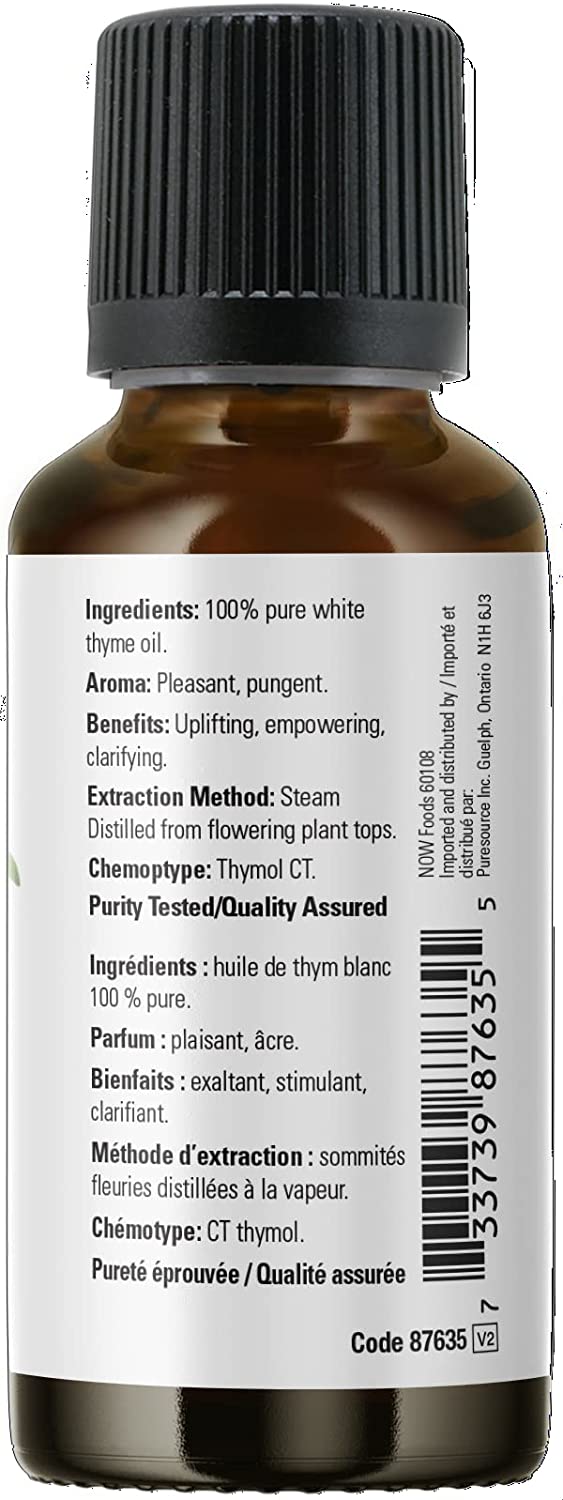 NOW Thyme Oil, White (Thymus vulgaris / zygis) 30ml - - Essential Oils