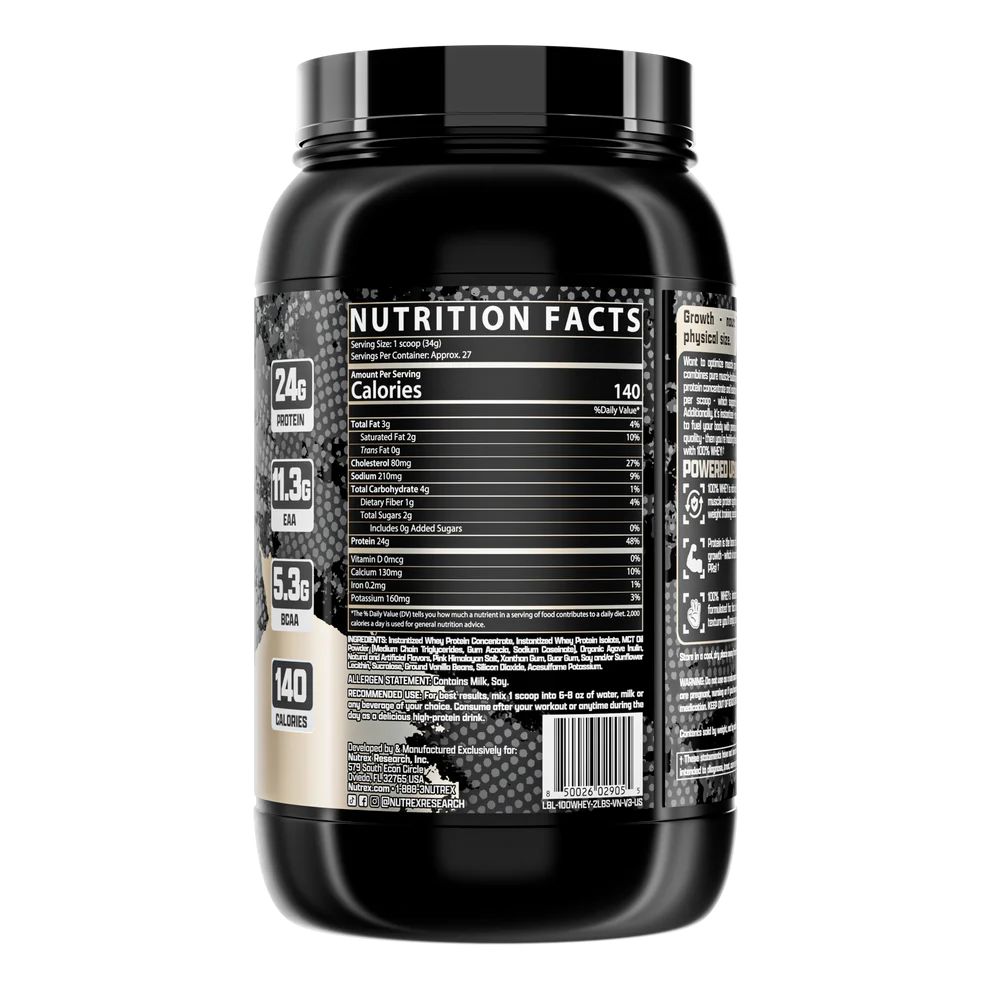 Nutrex Research 100% Whey - Vanilla 2lbs - Protein Powder