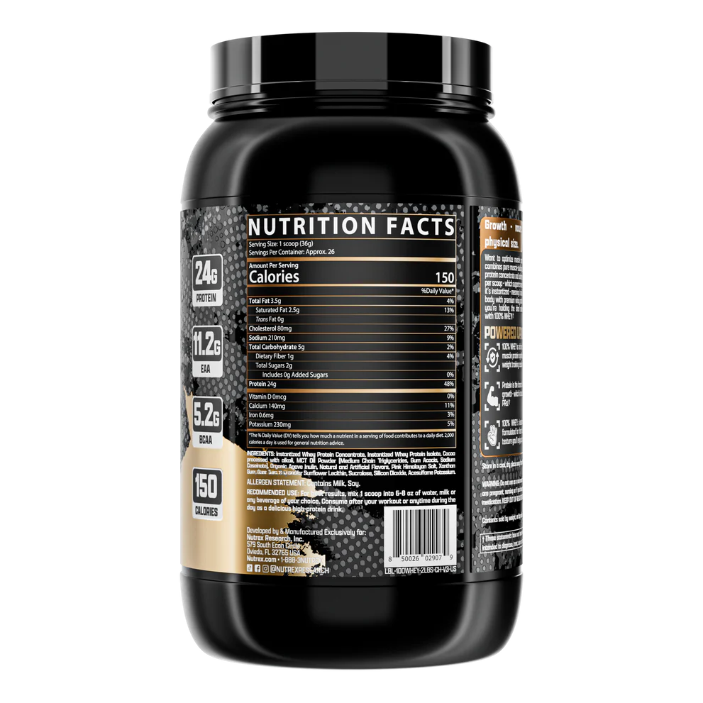 Nutrex Research 100% Whey - Chocolate 2lbs - Protein Powder