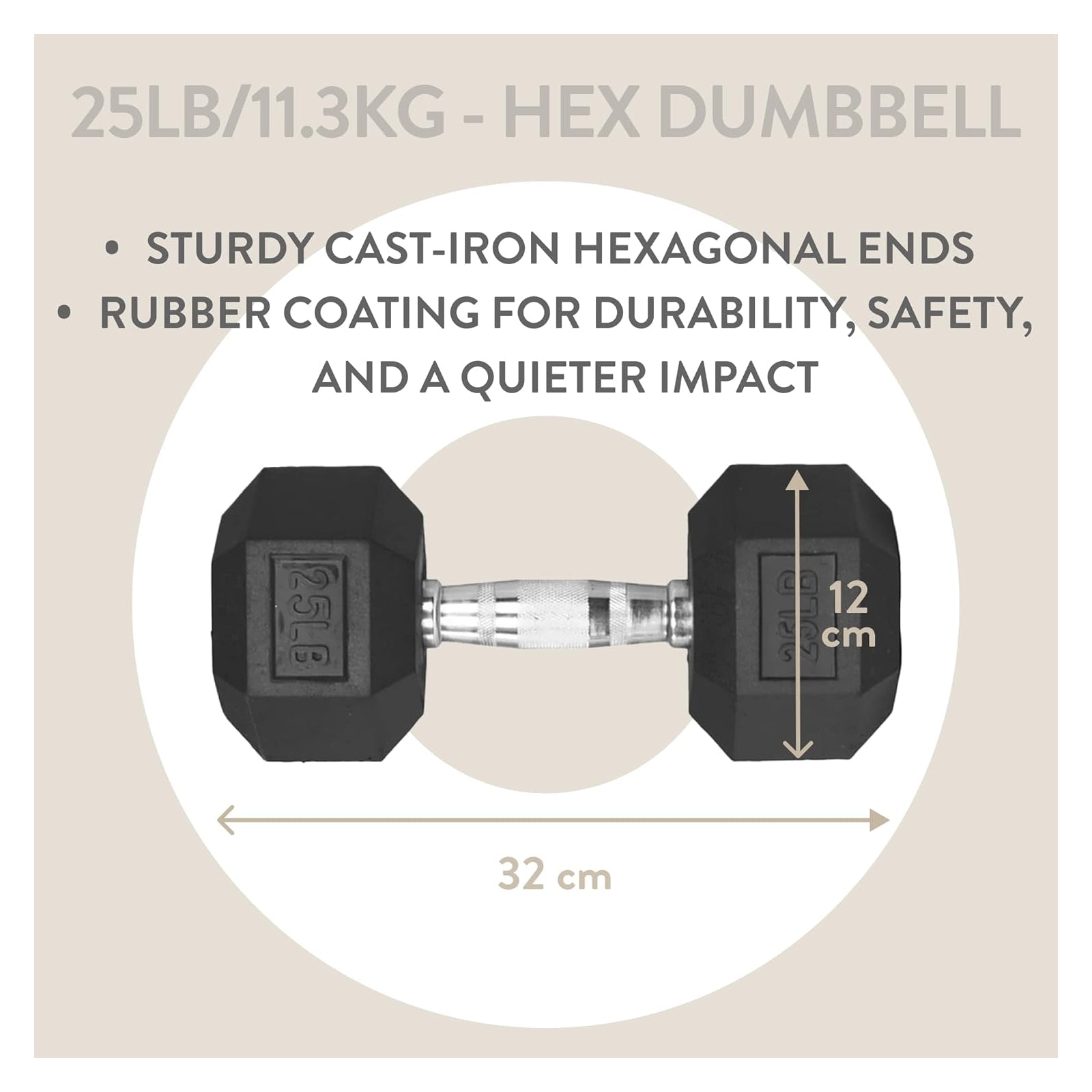 Orry Hex Dumbbell - Black and Chrome 25 lb - Free Weights