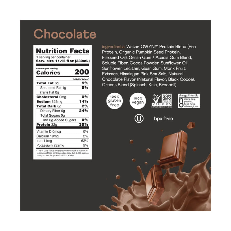 OWYN Plant-based Sugar Free ELITE Protein Shake Chocolate / 12oz