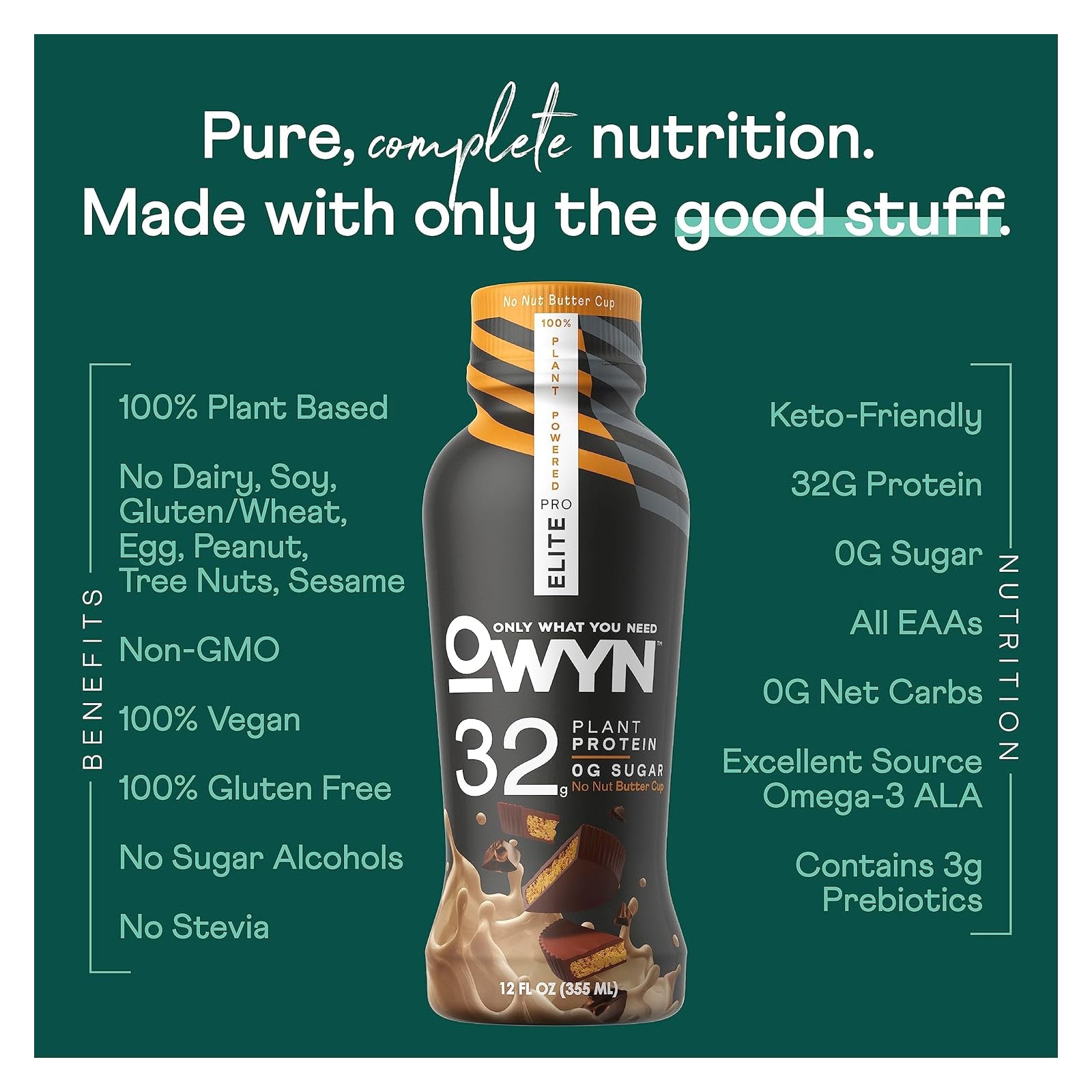 OWYN Plant-based Sugar Free ELITE Protein Shake No-Nut Butter Cup / 12oz
