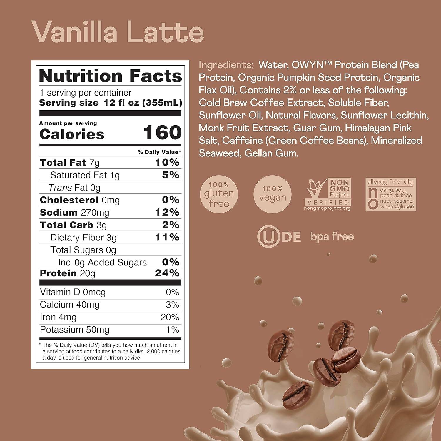 Owyn Doubleshot Protein Coffee Shake Vanilla Latte / 12 Bottles