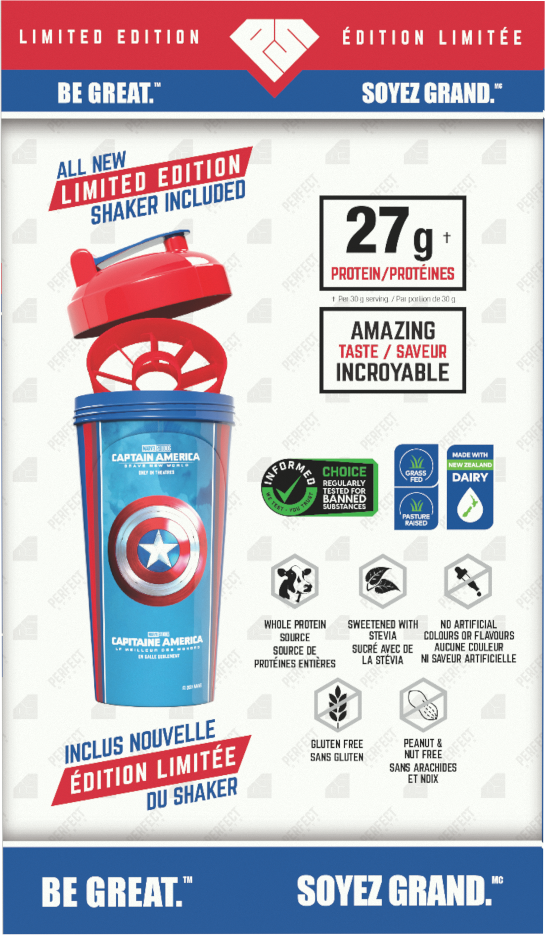 Perfect Sports Captain America Vanilla Diesel 2LB + Captain America 700ml Shaker Blue with Red Lid Box Set - - Protein Powder