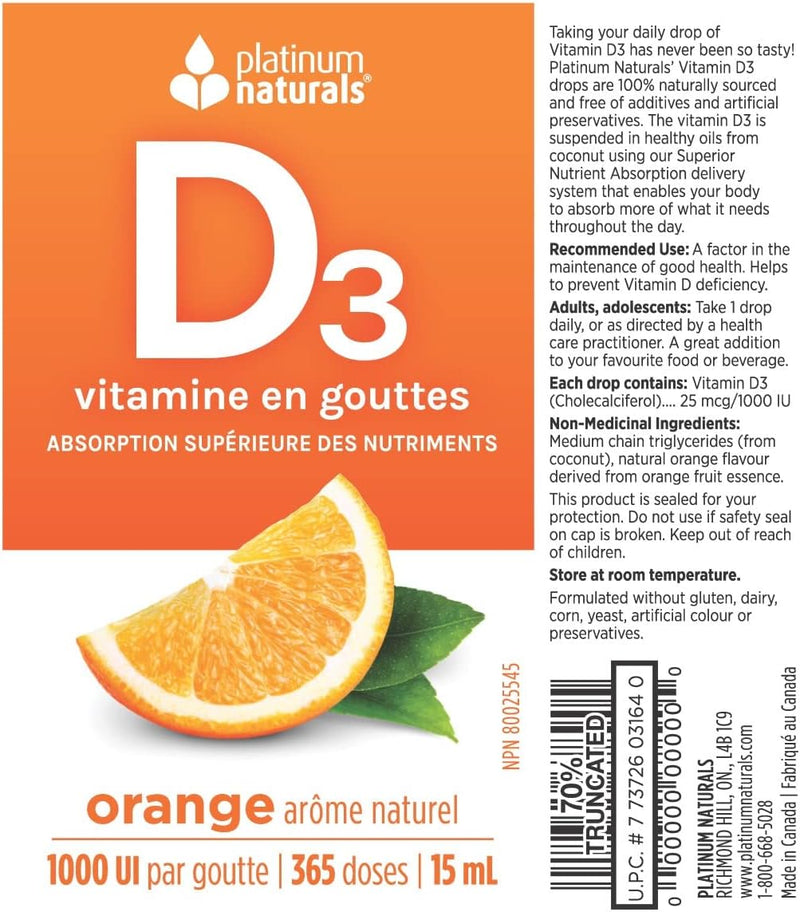 platinum naturals D3 vitamin drops - 15ml Orange - Vitamin D