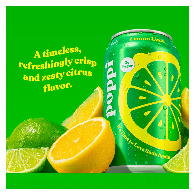 Poppi Prebiotic Soda Sparkling Drinks - Lemon Lime Single can - Water