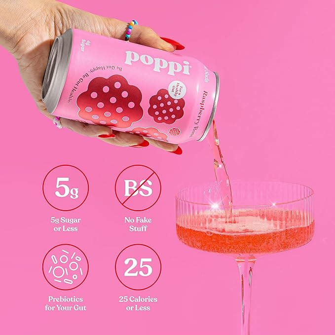 Poppi Prebiotic Soda Sparkling Drinks Raspberry Rose / 12 fl. oz, Health Benefits