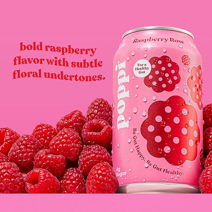 Poppi Prebiotic Soda Sparkling Drinks Raspberry Rose / 12 fl. oz, 4g Sugar