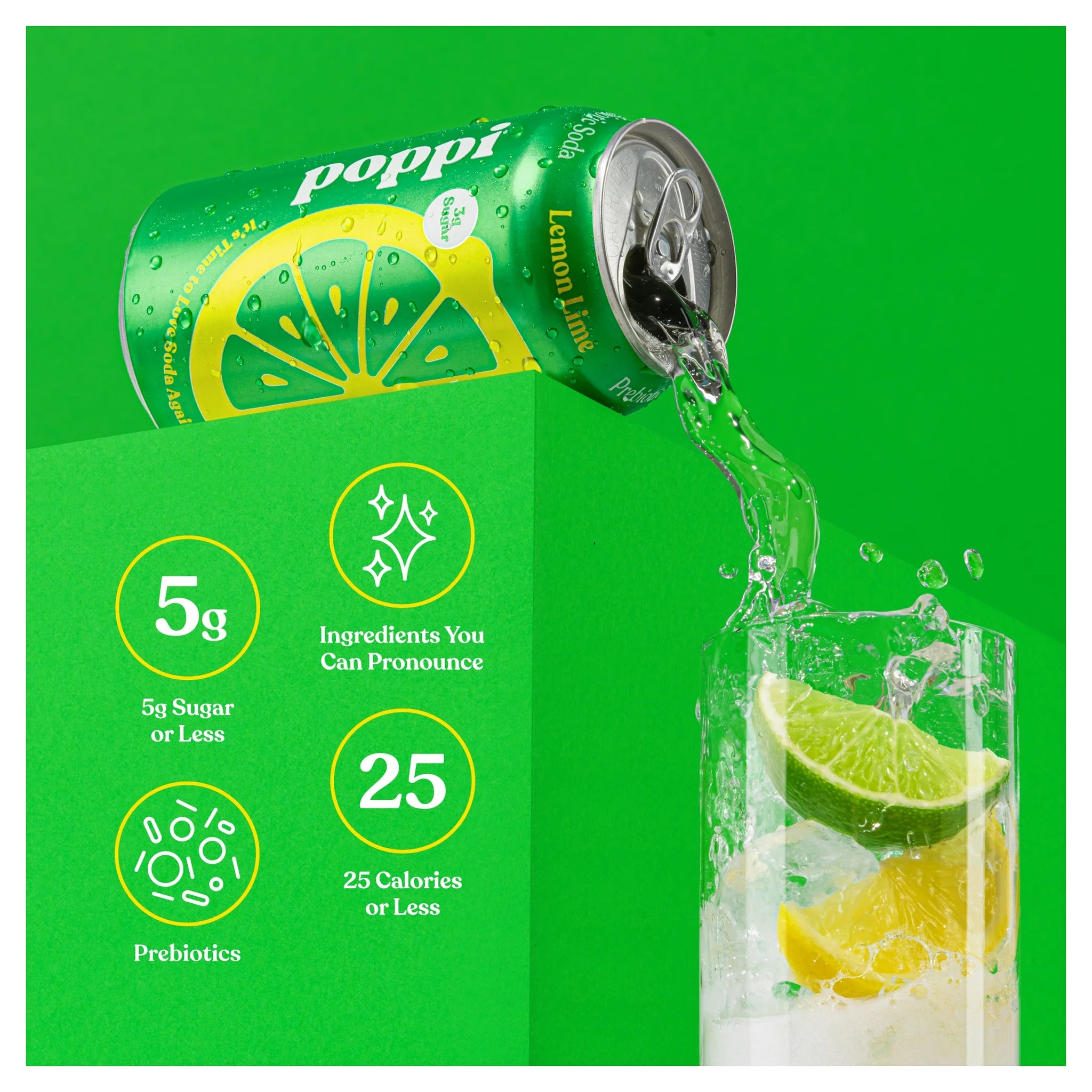 Poppi Prebiotic Soda Sparkling Drinks - Lemon Lime 12-pack - Water